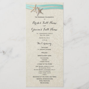 Starfish and Aqua Ribbon Wedding Program