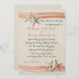 Starfish and Beach Coral Ribbon Invitation