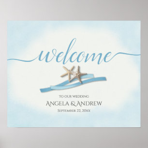 Starfish and Blue Ribbon Wedding Welcome Sign