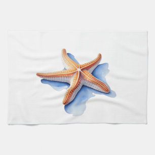 Starfish and Blue Silhouette Tea Towel