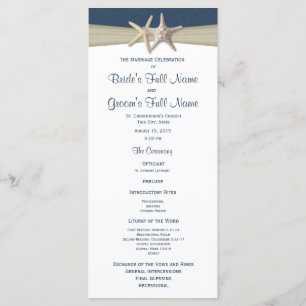 Starfish and Burlap Blue Beach Wedding Program
