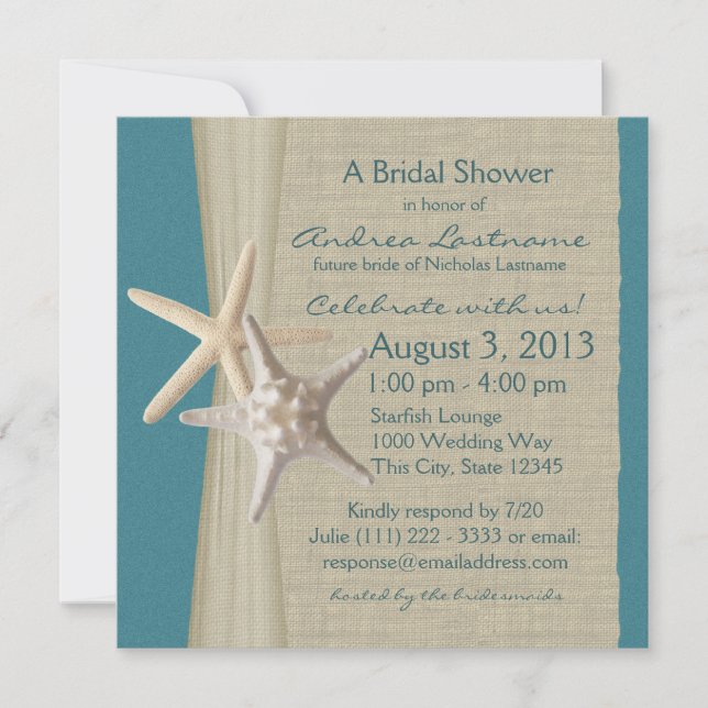 Starfish and Burlap Look Bridal Shower Invitation (Front)