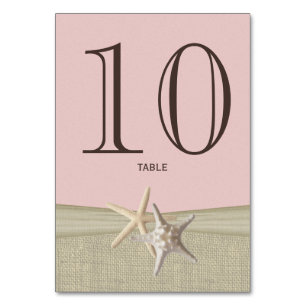 Starfish and Burlap Pink Table Number Card