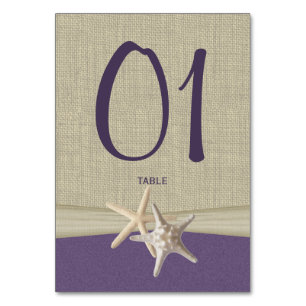 Starfish and Burlap Purple Table Number Card