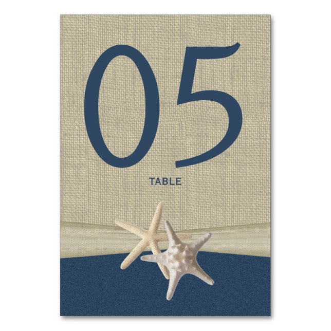 Starfish and Burlap Table Number Card (Front)
