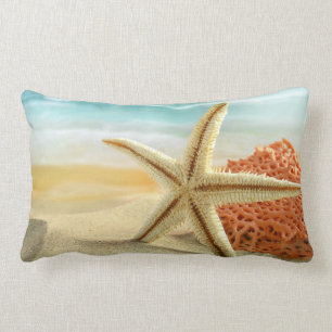 STARFISH AND CORAL ON BEACH CUSHION PILLOW