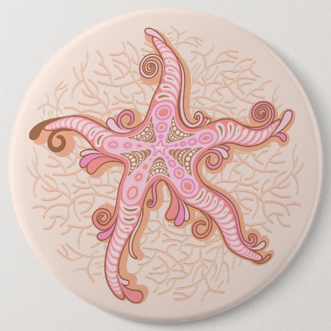 Starfish and Coral Pink Pastel Pattern 6 Cm Round Badge (Front)