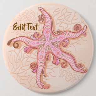 Starfish and Coral Pink Pastel Pattern 6 Cm Round Badge