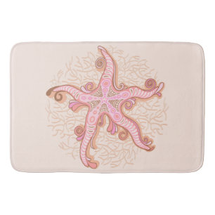 Starfish and Coral Pink Pastel Pattern Bath Mat