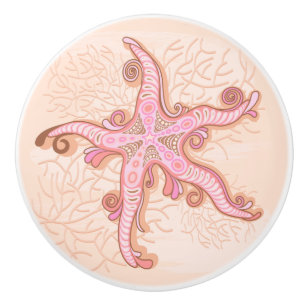Starfish and Coral Pink Pastel Pattern Ceramic Knob