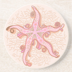 Starfish and Coral Pink Pastel Pattern Coaster