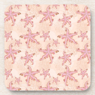 Starfish and Coral Pink Pastel Pattern Coaster