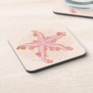 Starfish and Coral Pink Pastel Pattern Coaster