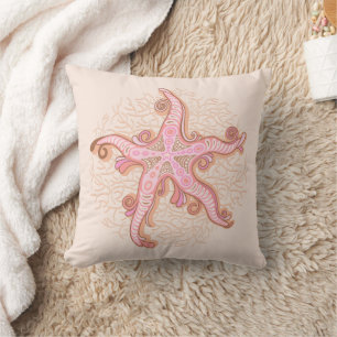 Starfish and Coral Pink Pastel Pattern Cushion