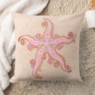 Starfish and Coral Pink Pastel Pattern Cushion