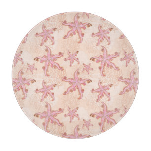 Starfish and Coral Pink Pastel Pattern Cutting Board