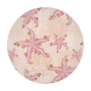 Starfish and Coral Pink Pastel Pattern Cutting Board
