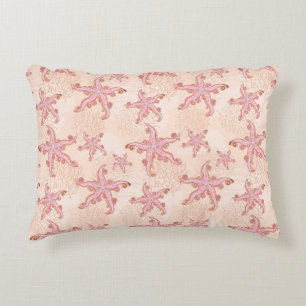 Starfish and Coral Pink Pastel Pattern Decorative Cushion