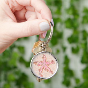 Starfish and Coral Pink Pastel Pattern Key Ring