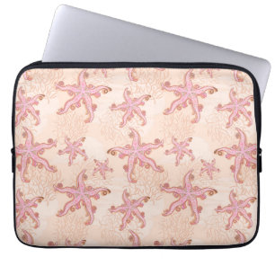 Starfish and Coral Pink Pastel Pattern Laptop Sleeve