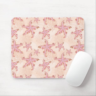 Starfish and Coral Pink Pastel Pattern Mouse Pad