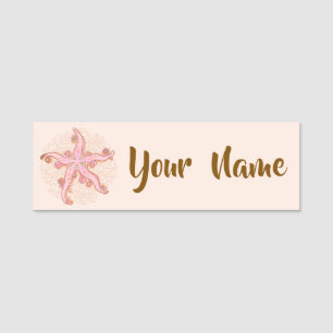Starfish and Coral Pink Pastel Pattern Name Tag