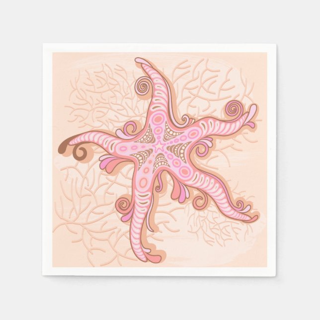 Starfish and Coral Pink Pastel Pattern Napkin (Front)