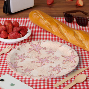 Starfish and Coral Pink Pastel Pattern Paper Plate