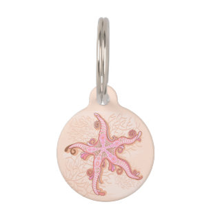 Starfish and Coral Pink Pastel Pattern Pet Tag