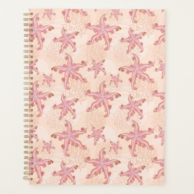 Starfish and Coral Pink Pastel Pattern Planner (Front)