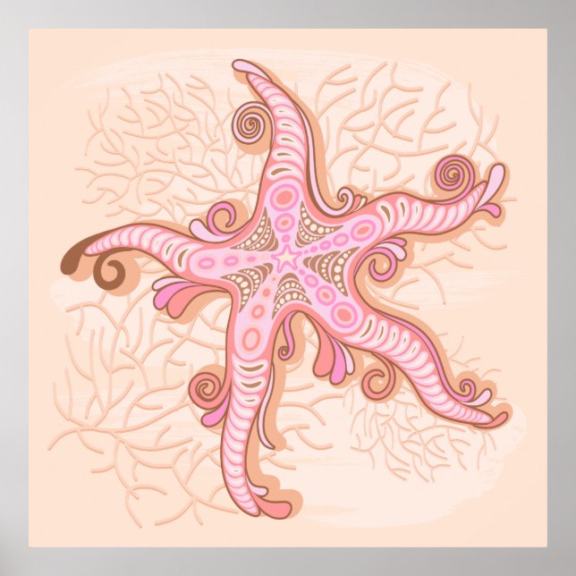 Starfish and Coral Pink Pastel Pattern Poster (Front)