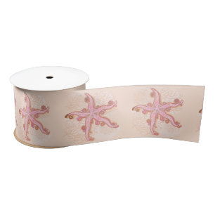 Starfish and Coral Pink Pastel Pattern Satin Ribbon