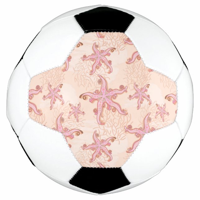 Starfish and Coral Pink Pastel Pattern Soccer Ball (Front)