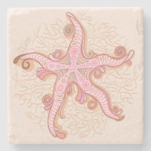 Starfish and Coral Pink Pastel Pattern Stone Coaster