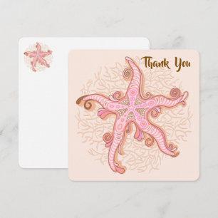 Starfish and Coral Pink Pastel Pattern Thank You Card