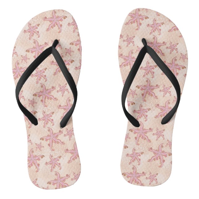 Starfish and Coral Pink Pastel Pattern Thongs (Footbed)
