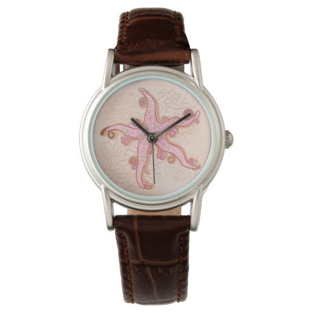 Starfish and Coral Pink Pastel Pattern Watch (Front)