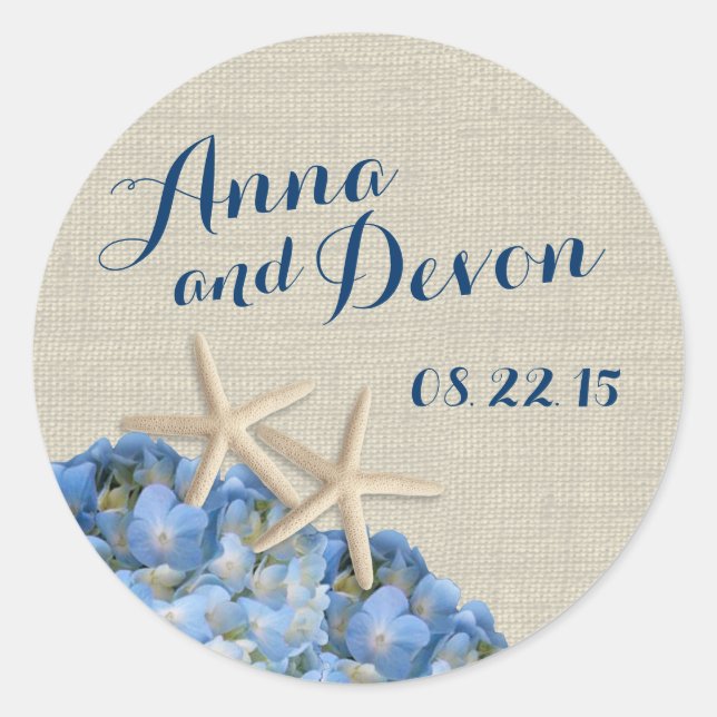 Starfish and Hydrangeas Classic Round Sticker (Front)