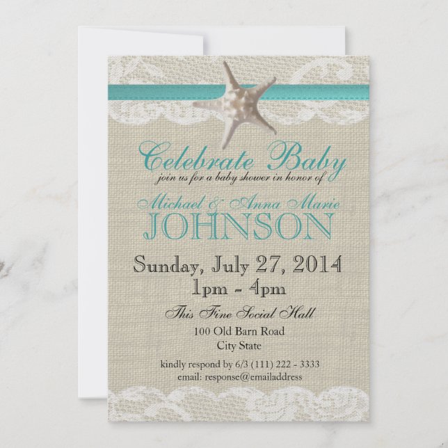 Starfish and Lace Baby Shower Invitation (Front)