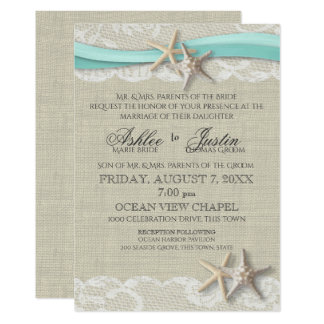 Starfish And Lace Rustic Beach Aqua Wedding Card Starfish And Lace Rustic Beach Aqua Wedding Card