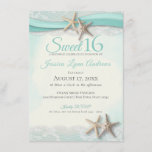 Starfish and Lace Sweet 16 Invitation<br><div class="desc">Aqua ribbon and starfish,  romantic beach sweet sixteen birthday party invitation.  Double starfish watercolor inspired design on the  with completely editable text on the 4.5" x 6.25" size card.</div>