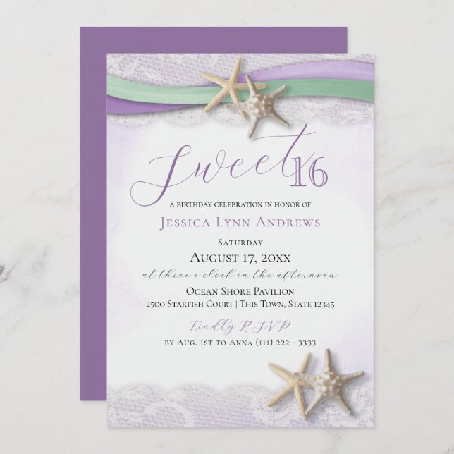 Starfish and Lace Sweet 16 Invitation (Front/Back)