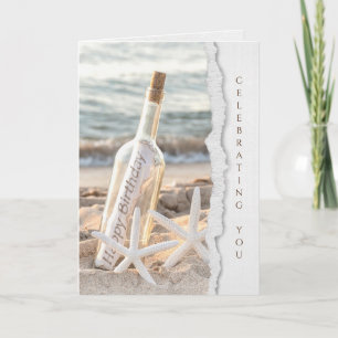 starfish and message in a bottle birthday card