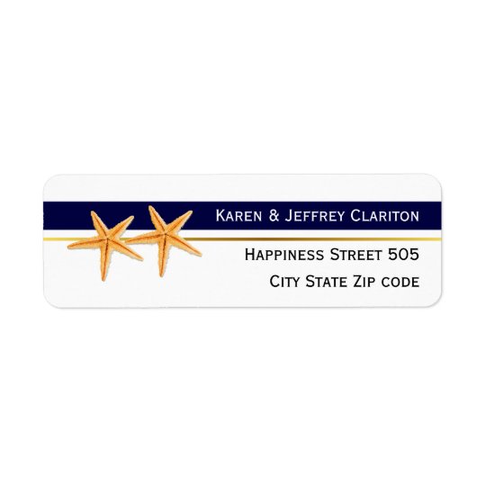 Starfish and navy blue stripe modern beach wedding return address label
