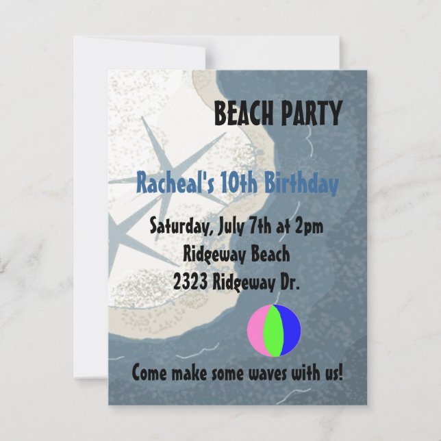 Starfish and Ocean Beach Birthday Invitation (Front)