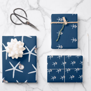 Starfish and Ornament Beach Christmas Patterned Wrapping Paper Sheet