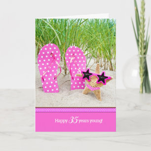 Starfish and pink flip-flops for 35th birthday card