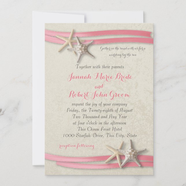 Starfish and Pink Ribbon Invitation (Front)