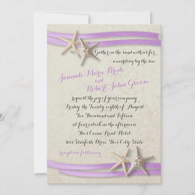 Starfish and Purple Ribbon Invitation (Front)