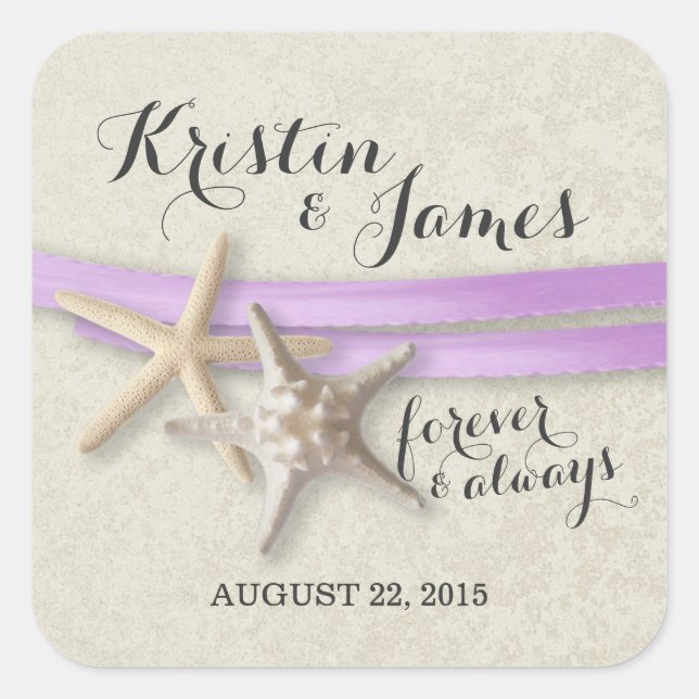 Starfish and Purple Ribbon Square Sticker (Front)